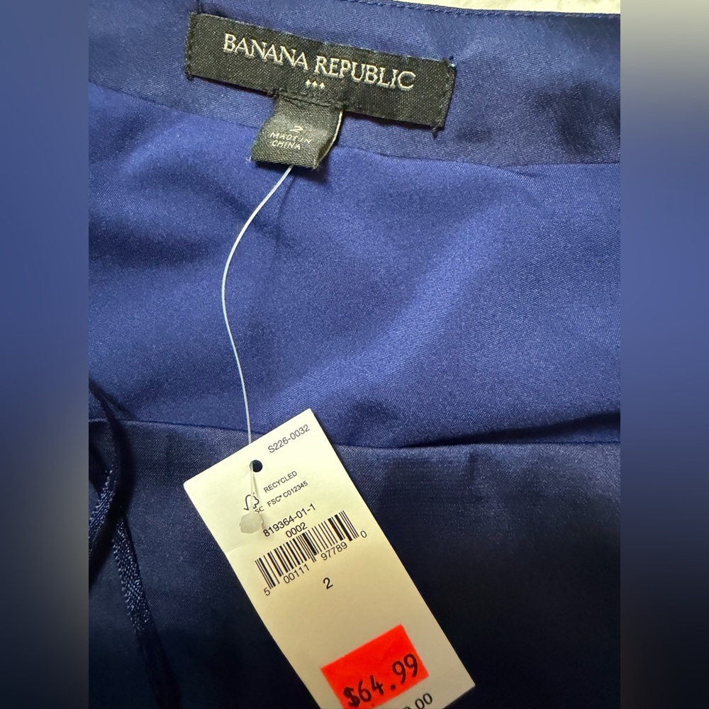 Banana Republic Navy Blue Satin One Shoulder Dress Size 2 Brand New - Picture 3 of 3